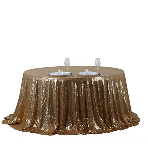 Balsacircle 132-Inch Gold Sequin Round Tablecloth For Wedding Party Cake Dessert Events Table Linens
